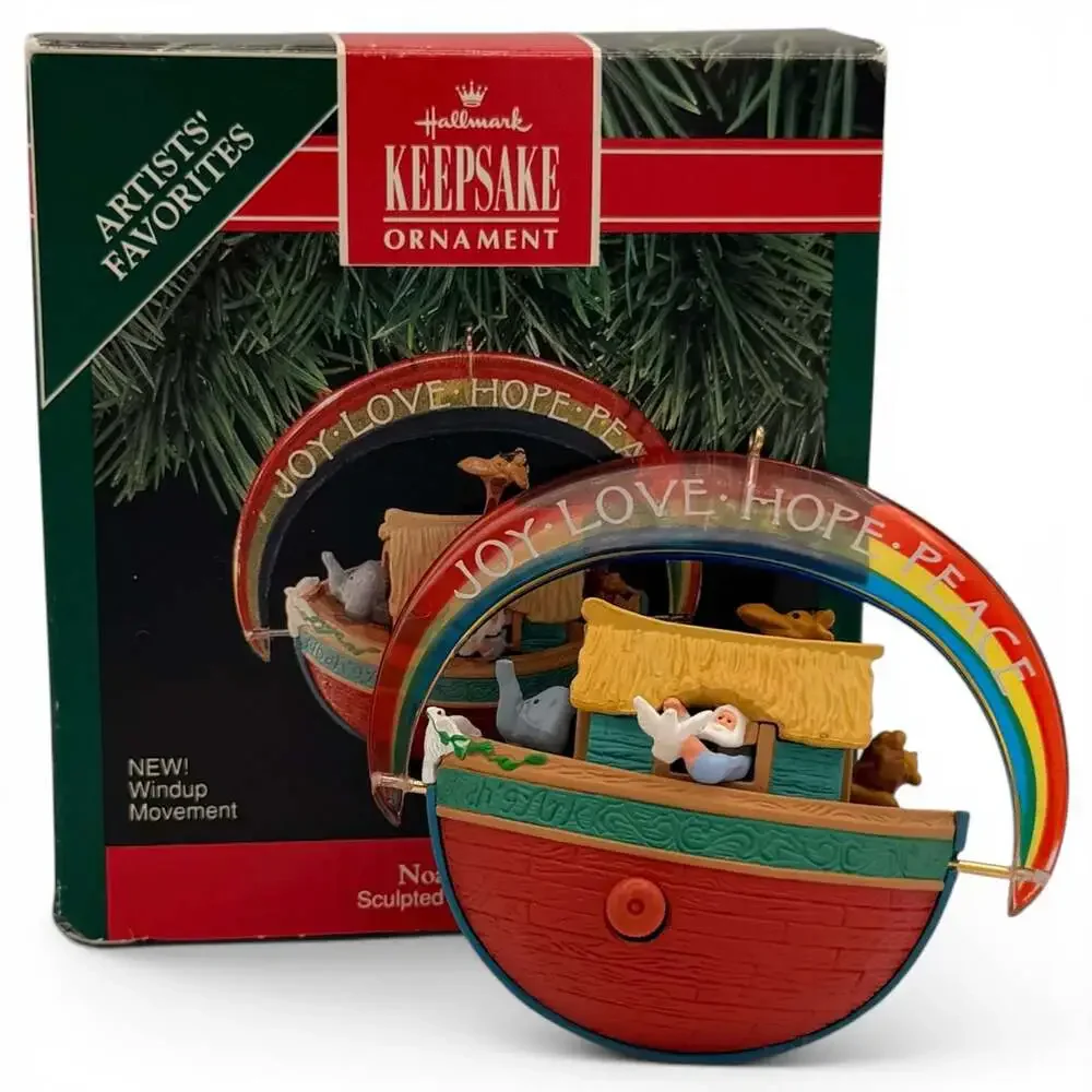 1991 Hallmark Keepsake Ornament Noah's Ark Windup Motion Rainbow